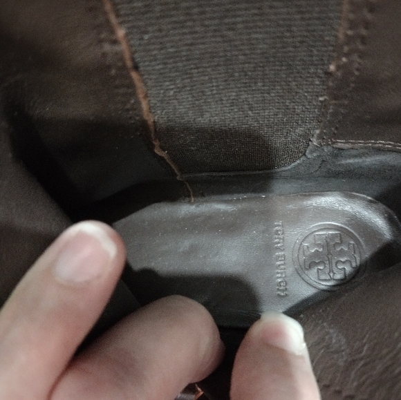 Tory Burch Tall Riding Boots Brown Leather Side Zip Accent Buckle Logo Size 5.5m - Picture 8 of 12